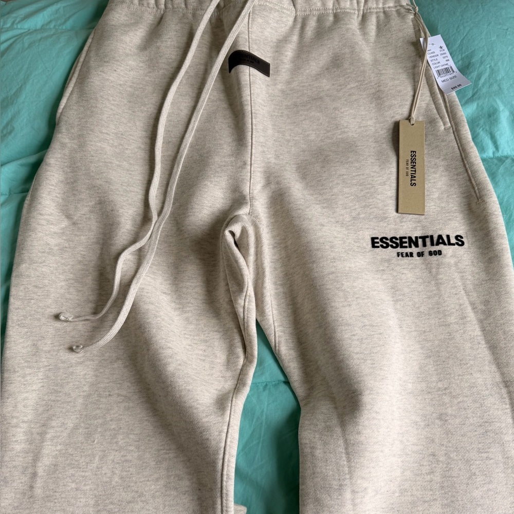 Essentials Neutral Beige Jogger Pants with Black Logo